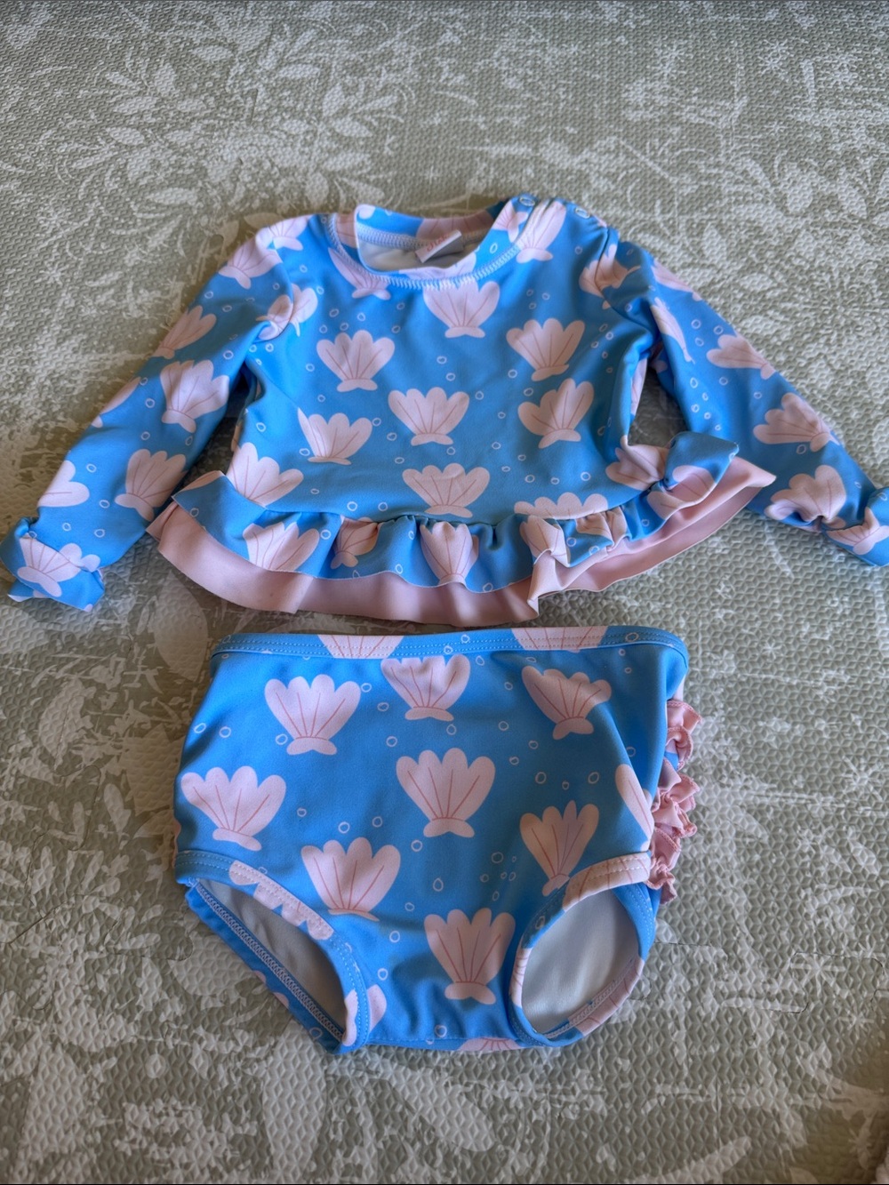 Girls Blue & Pink Ruffle Two-Piece Swim Set